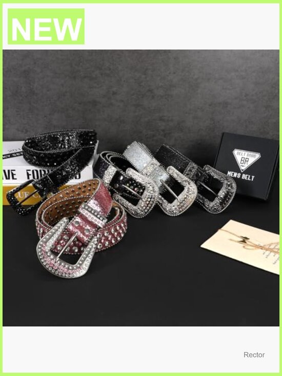 Western Rhinestone Detachable Buckle Leather Belt for Men Women Bling